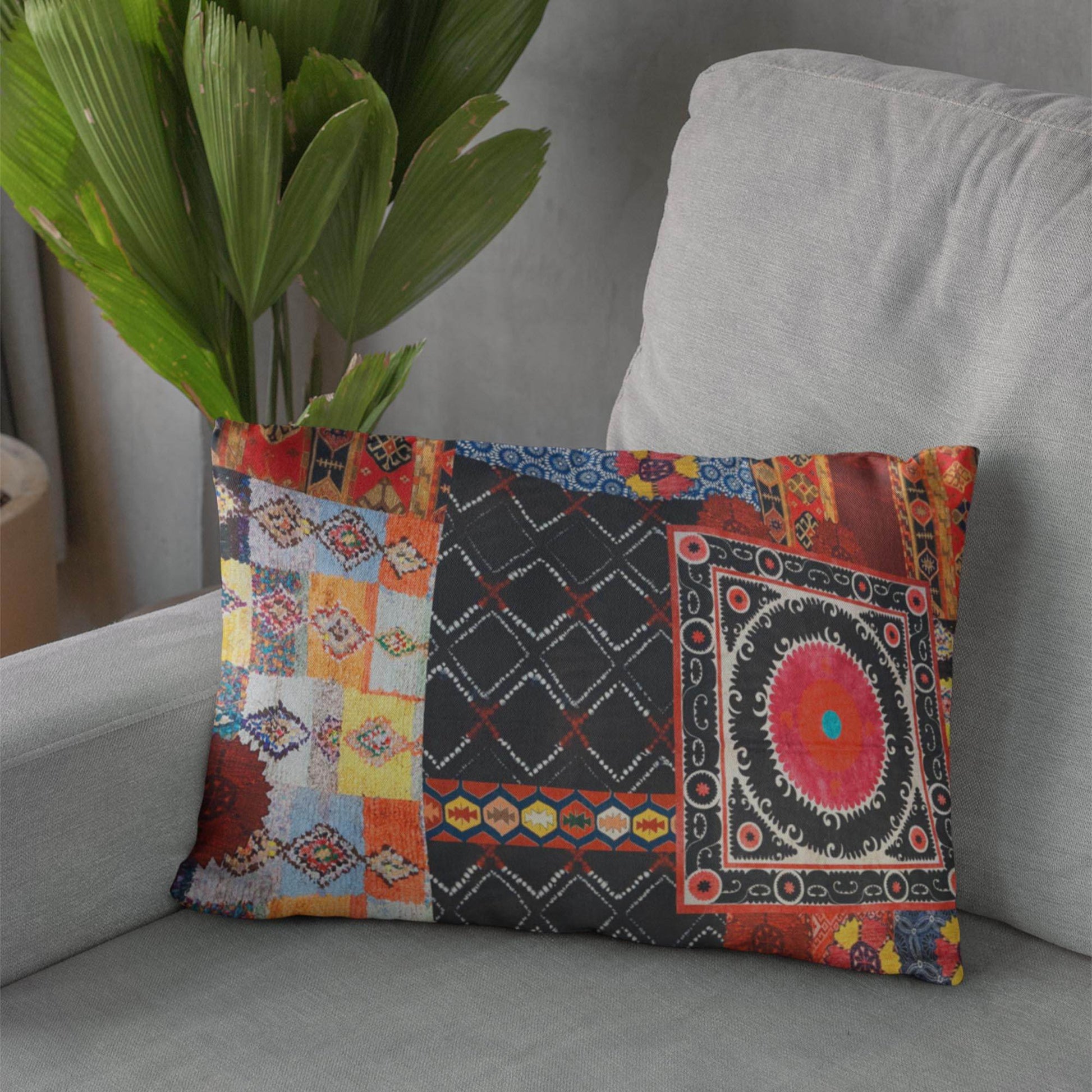 Plutus Multicolor Colorful Mosaic Patch Luxury Throw Pillow - Plutus Brands