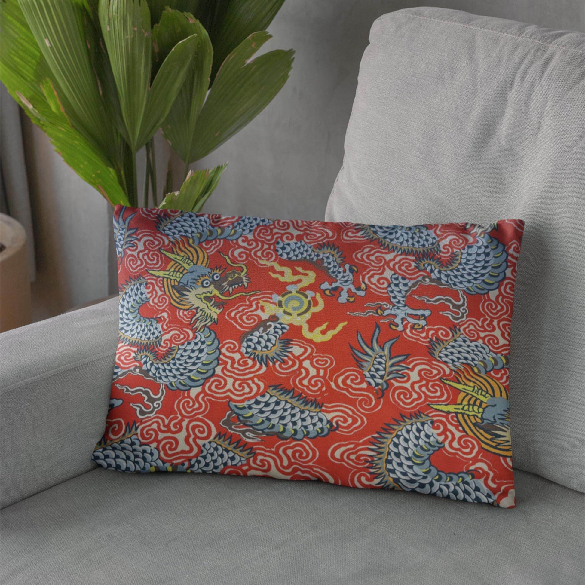 Plutus Red Blue Dragon's Fury Animal Luxury Throw Pillow - Plutus Brands