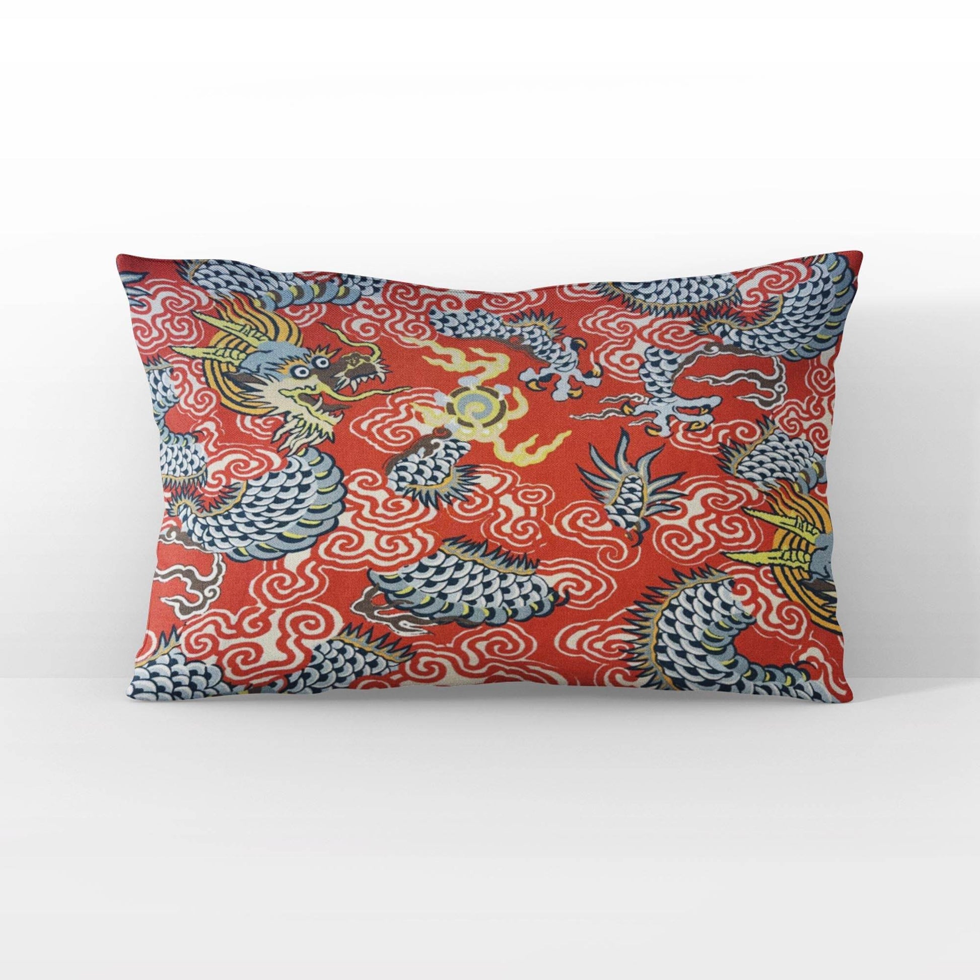 Plutus Red Blue Dragon's Fury Animal Luxury Throw Pillow - Plutus Brands