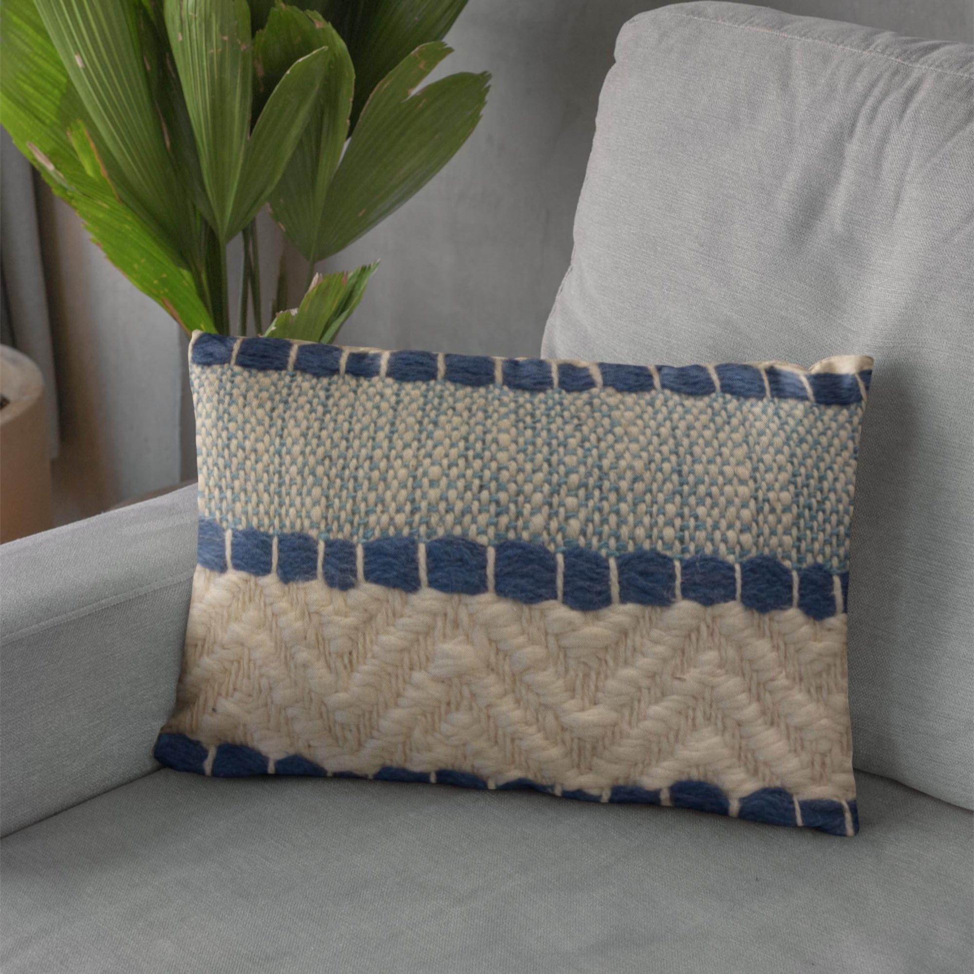Plutus Blue Beige Tideweave Stripe Luxury Throw Pillow - Plutus Brands