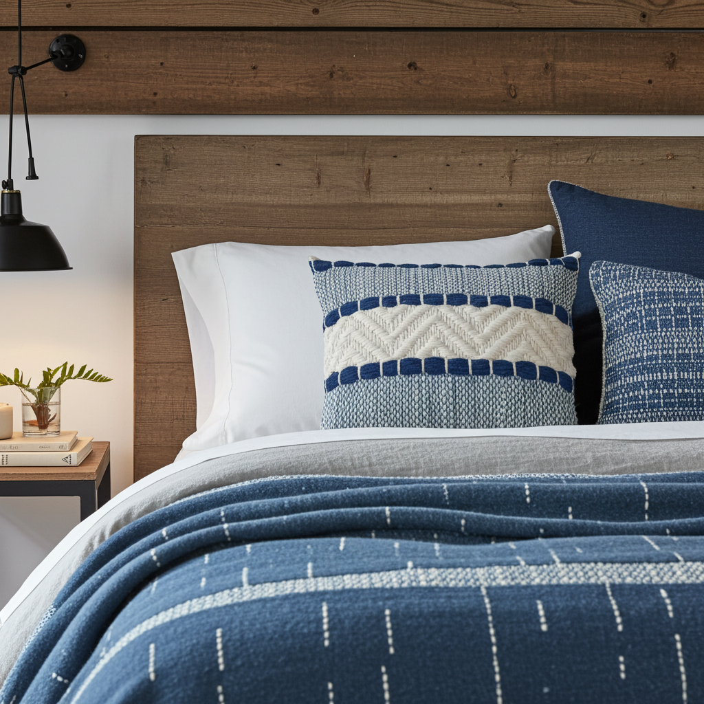 Plutus Blue Beige Tideweave Stripe Luxury Throw Pillow