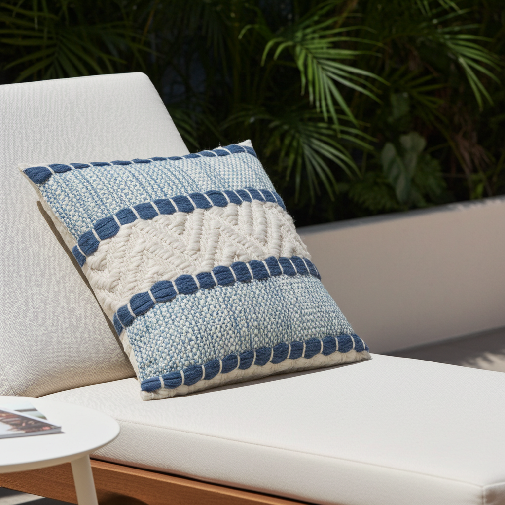 Plutus Blue Beige Tideweave Stripe Luxury Throw Pillow