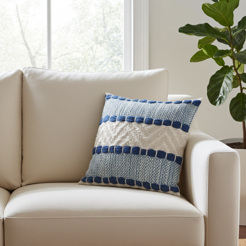 Plutus Blue Beige Tideweave Stripe Luxury Throw Pillow