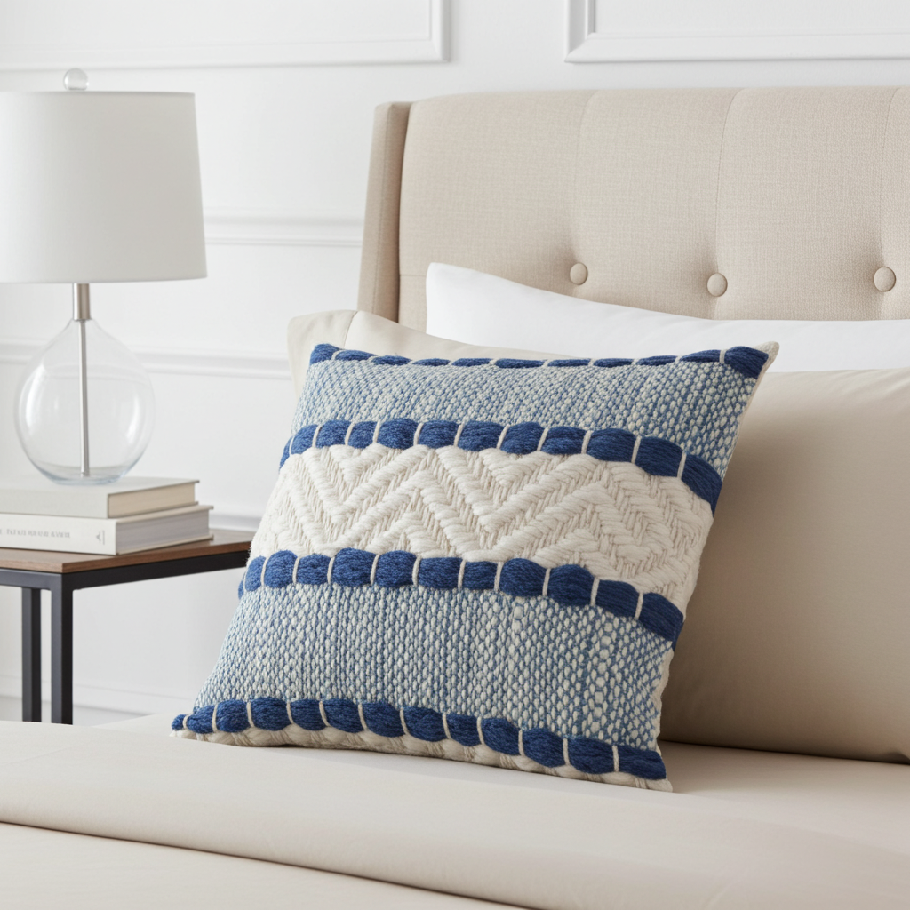 Plutus Blue Beige Tideweave Stripe Luxury Throw Pillow