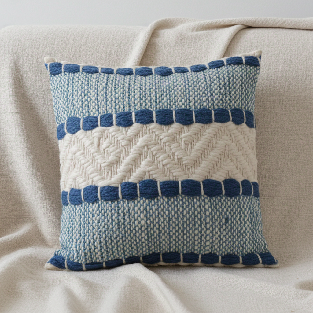 Plutus Blue Beige Tideweave Stripe Luxury Throw Pillow