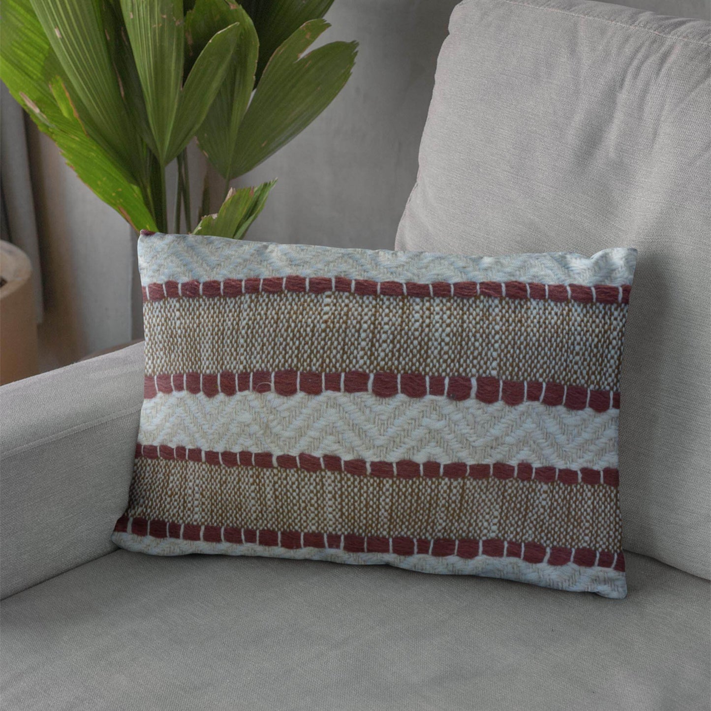 Plutus Red Beige Crimson Knit Stripe Luxury Throw Pillow - Plutus Brands