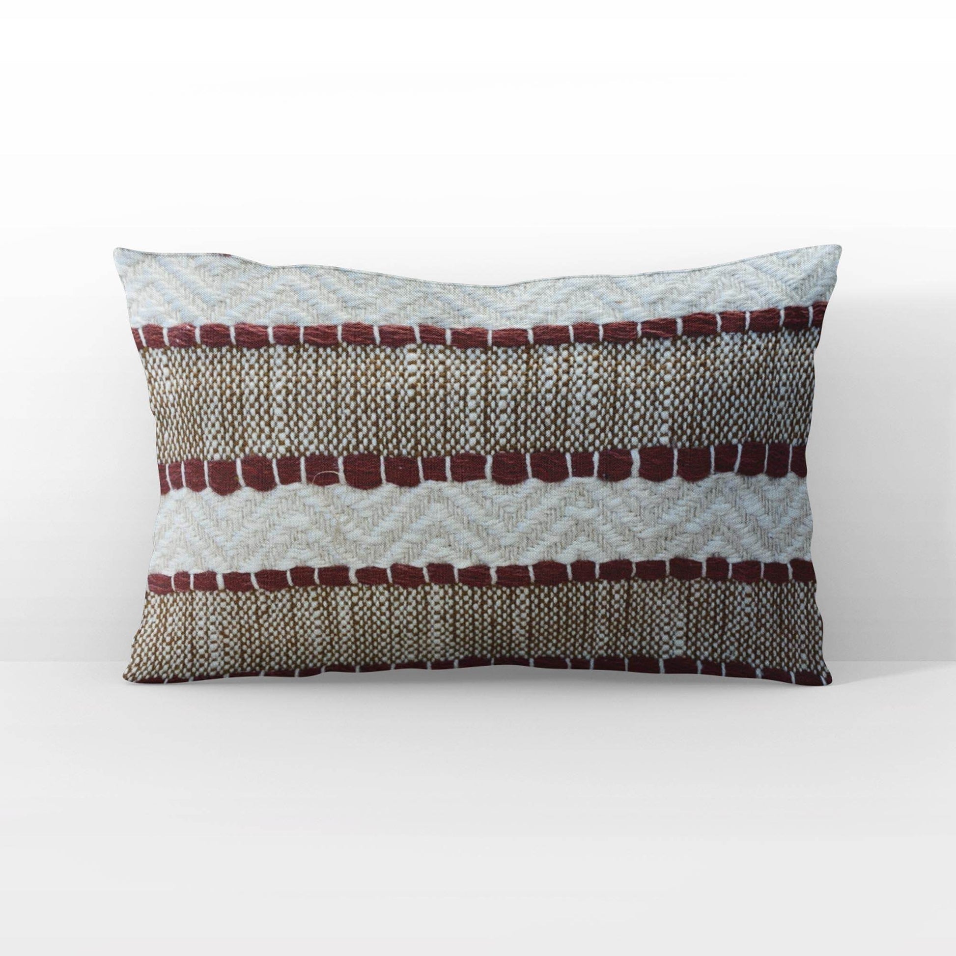 Plutus Red Beige Crimson Knit Stripe Luxury Throw Pillow - Plutus Brands