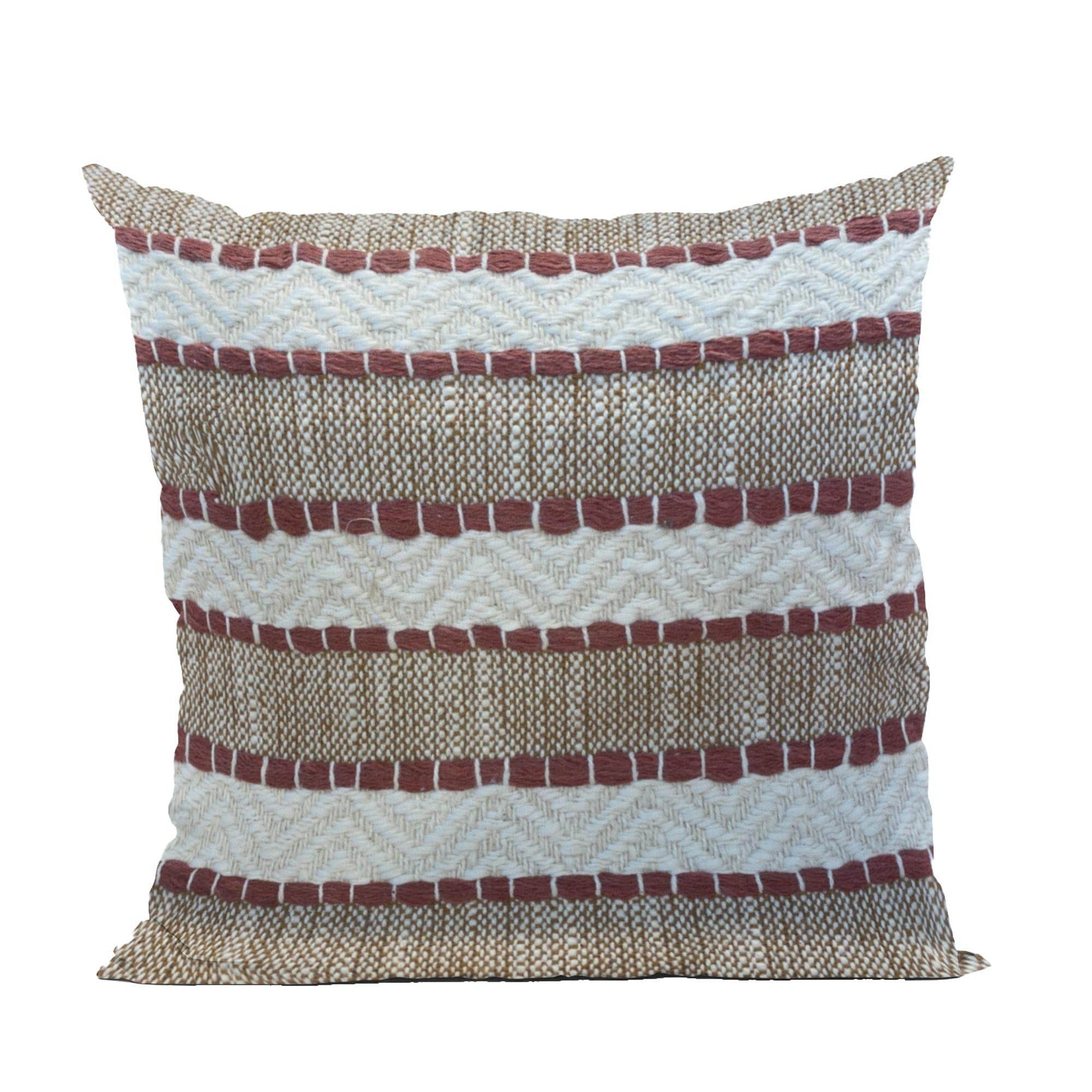 Plutus Red Beige Crimson Knit Stripe Luxury Throw Pillow - Plutus Brands