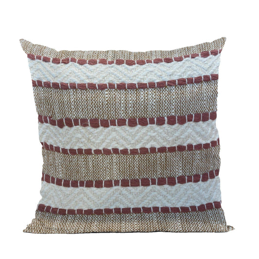 Plutus Red Beige Crimson Knit Stripe Luxury Throw Pillow - Plutus Brands