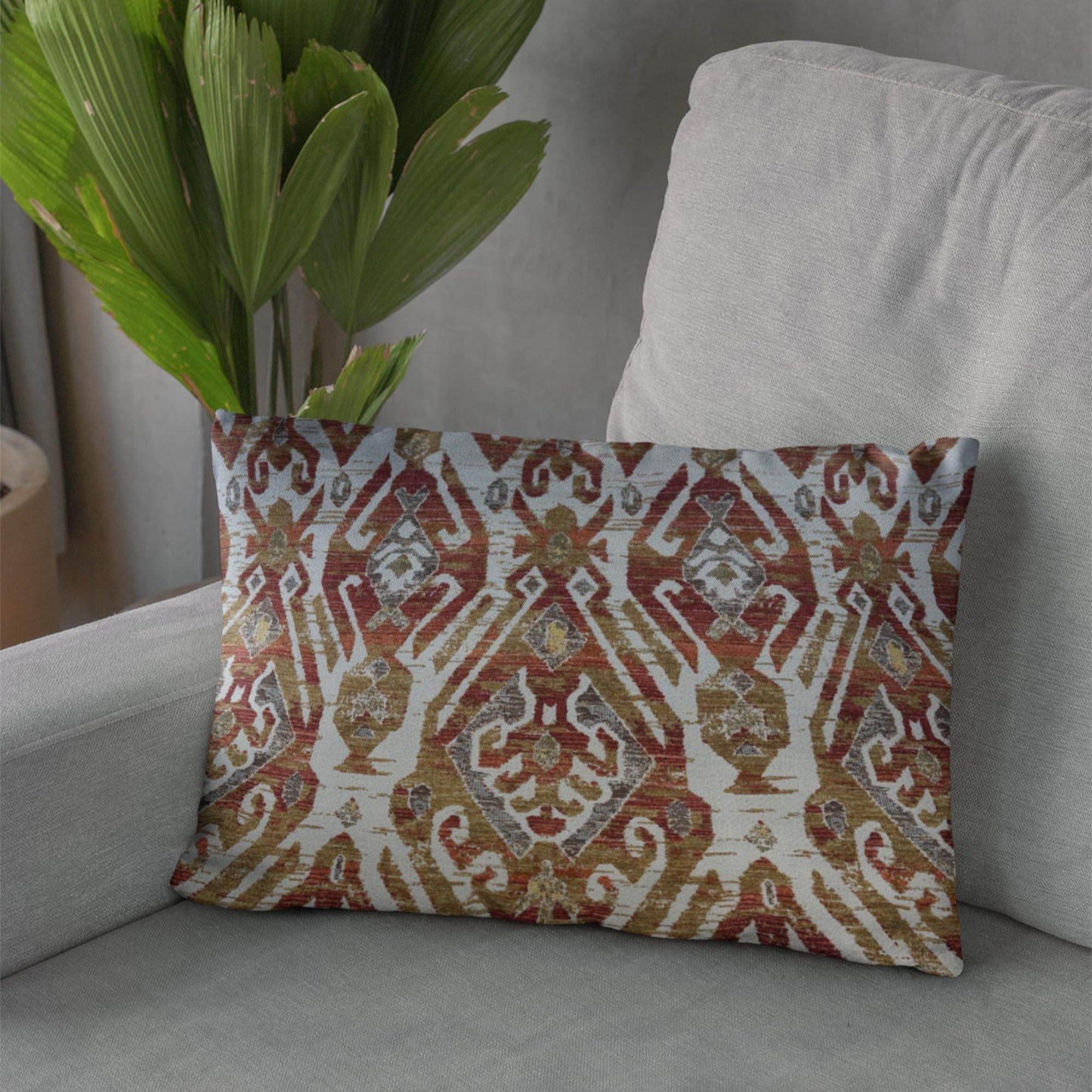 Plutus Red Beige Royal Charm Damask Luxury Throw Pillow - Plutus Brands