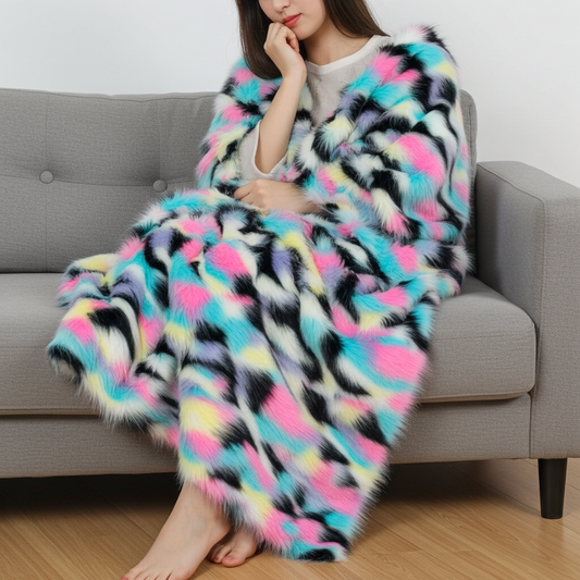 Plutus Pink, Blue, Black, Yellow  Exotic Faux Fur Luxury Throw Blanket