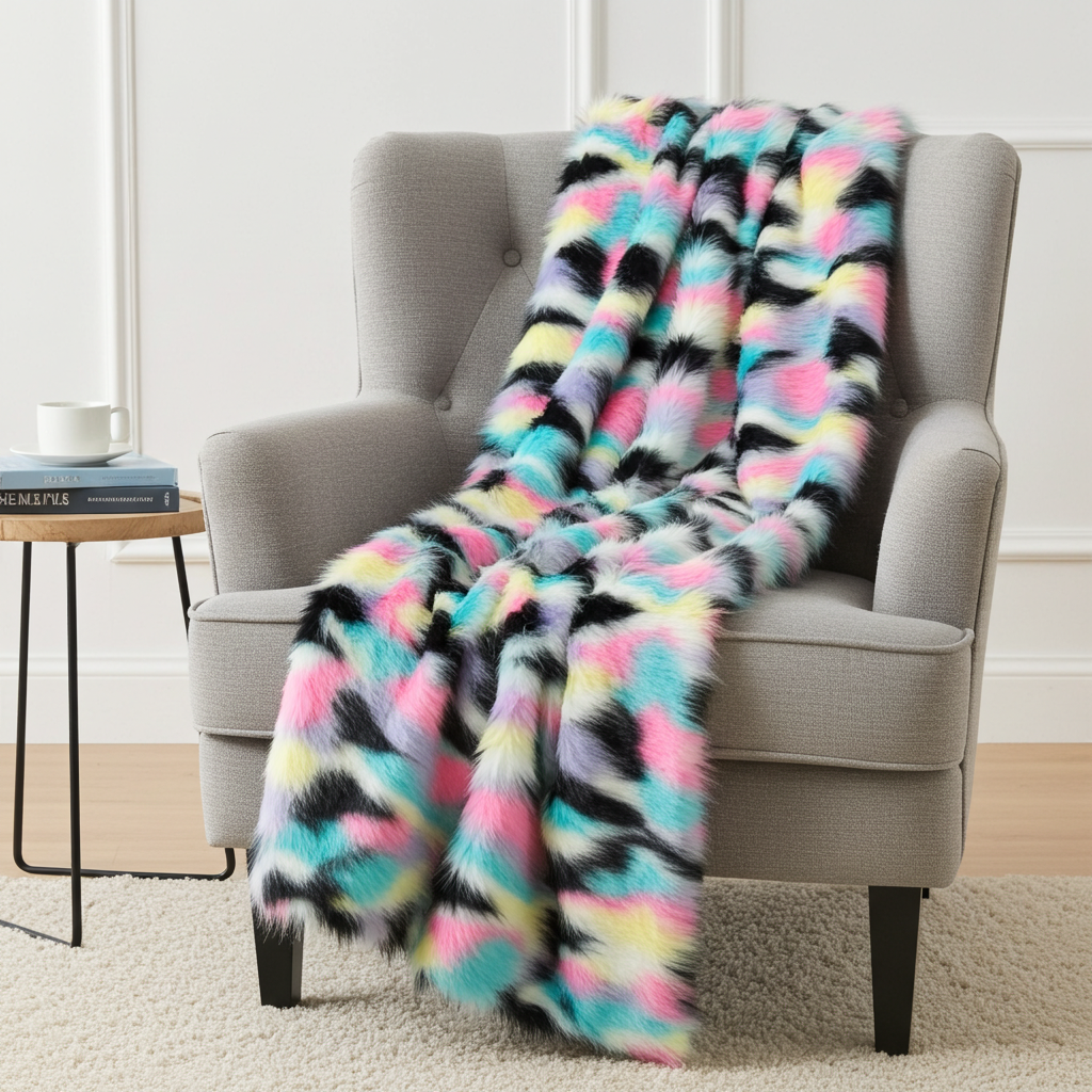 Plutus Pink, Blue, Black, Yellow Exotic Faux Fur Luxury Throw Blanket