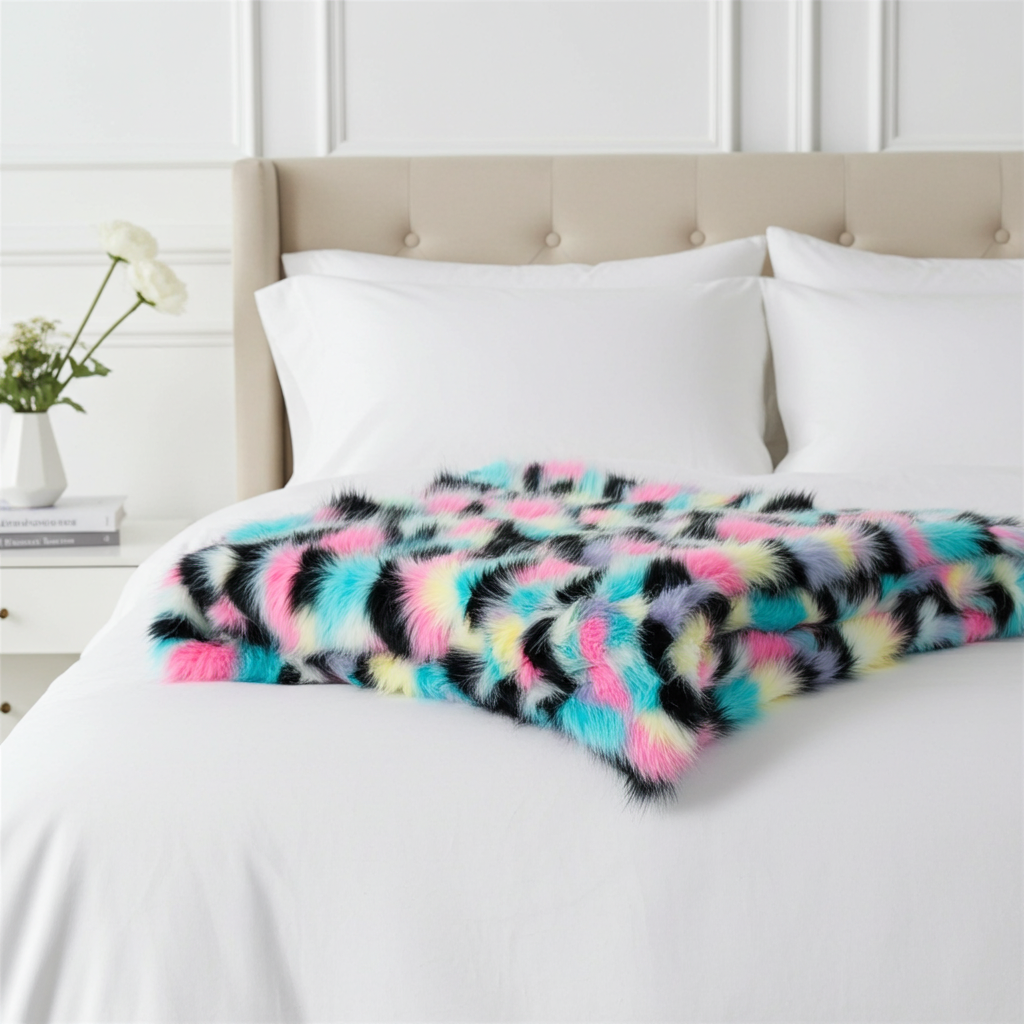 Plutus Pink, Blue, Black, Yellow Exotic Faux Fur Luxury Throw Blanket
