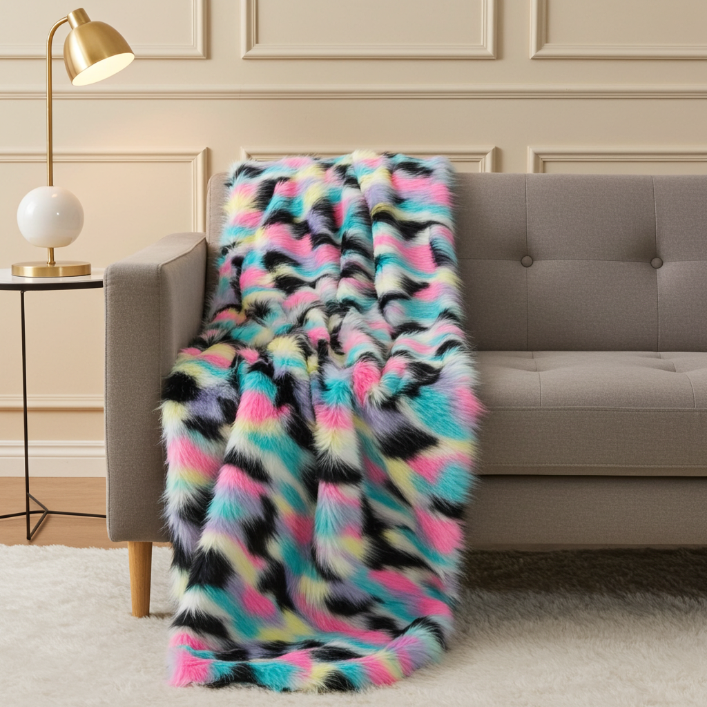 Plutus Pink, Blue, Black, Yellow Exotic Faux Fur Luxury Throw Blanket
