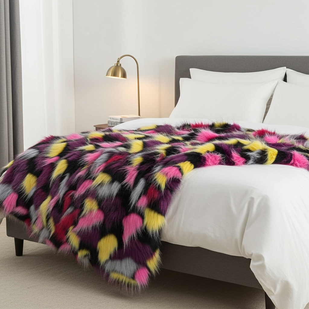 Plutus Burgundy, Black Exotic Parrot Faux Fur Luxury Throw Blanket