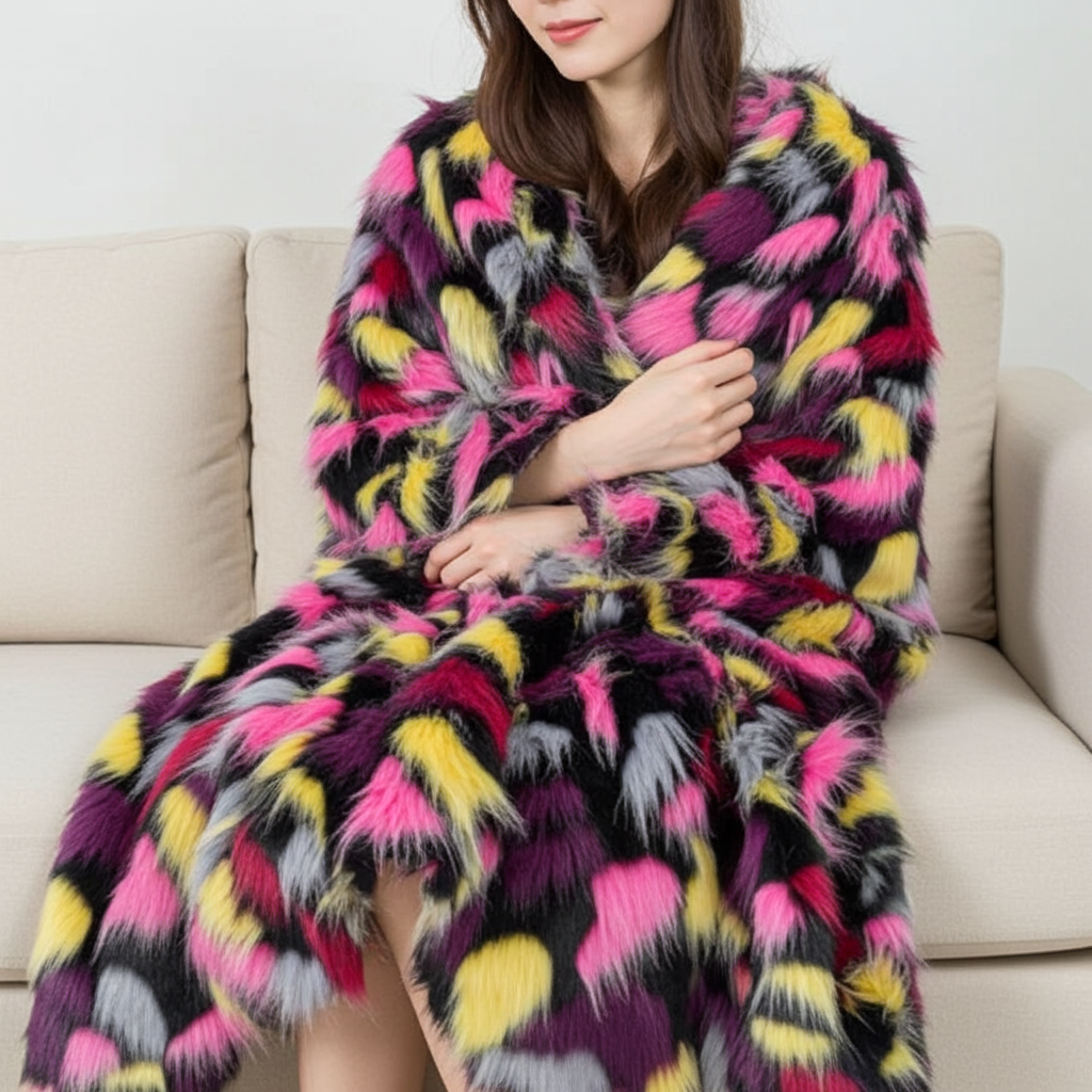 Plutus Burgundy, Black Exotic Parrot Faux Fur Luxury Throw Blanket