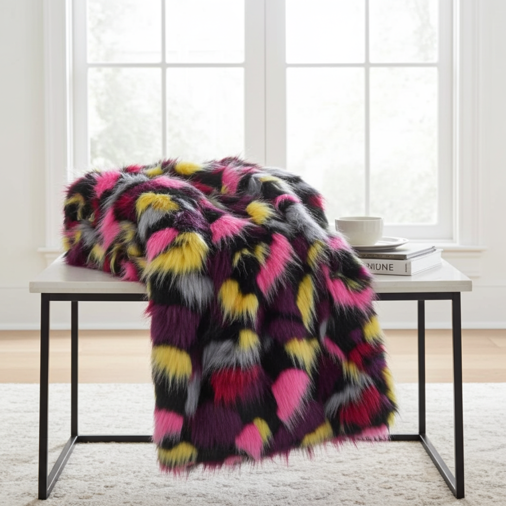 Plutus Burgundy, Black Exotic Parrot Faux Fur Luxury Throw Blanket