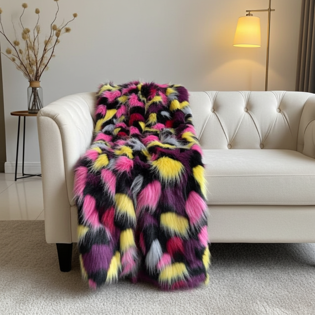Plutus Burgundy, Black Exotic Parrot Faux Fur Luxury Throw Blanket