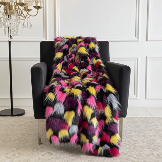 Plutus Burgundy, Black  Exotic Parrot Faux Fur Luxury Throw Blanket