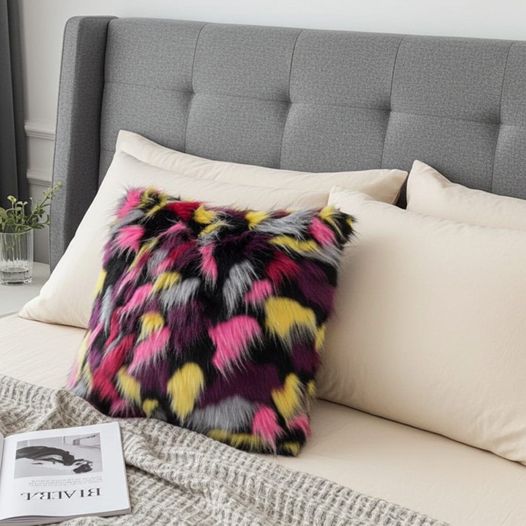 Plutus Burgandy, Black Exotic Parrot Animal Faux Fur Luxury Throw Pillow