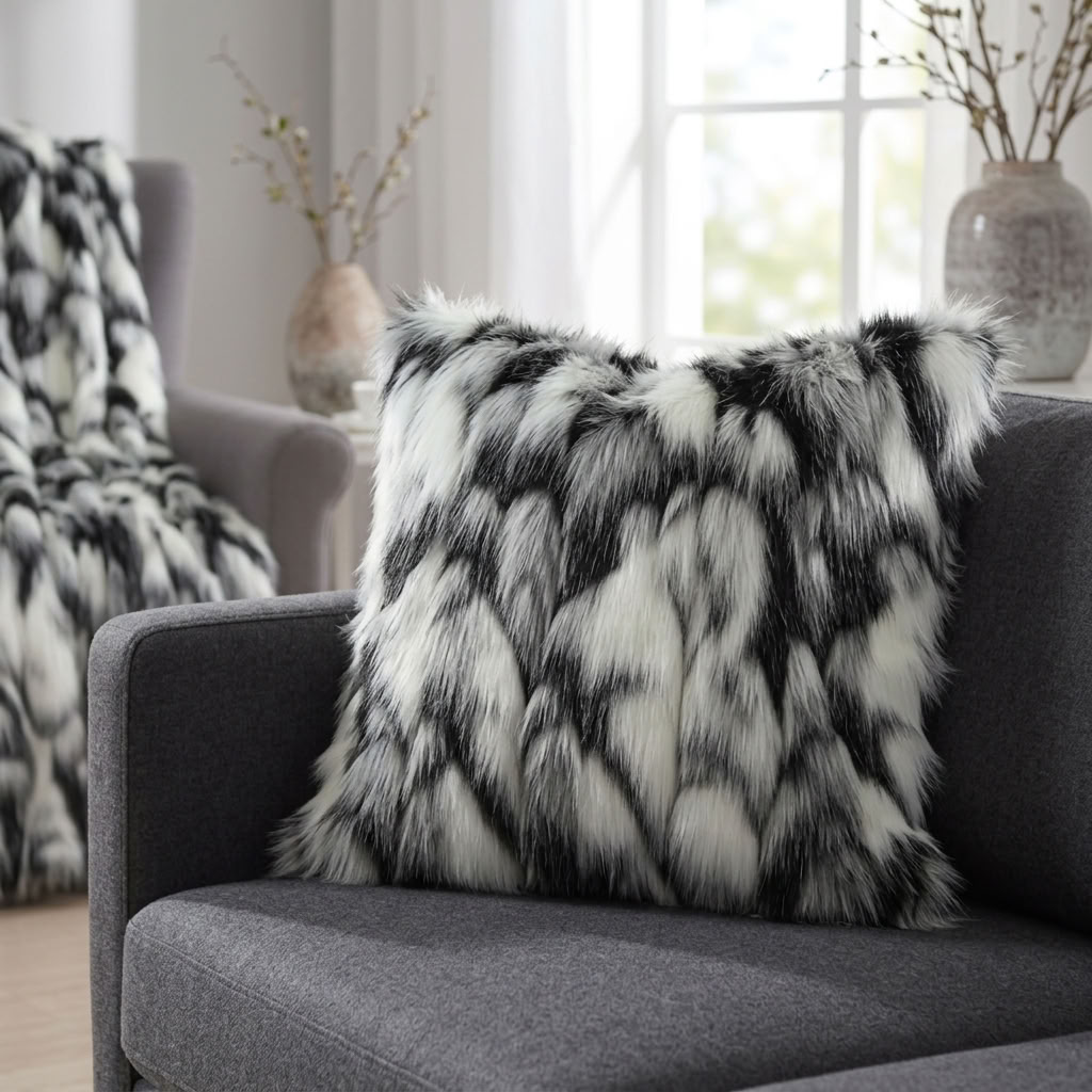 Plutus Black, White Zebra Animal Faux Fur Luxury Throw Pillow
