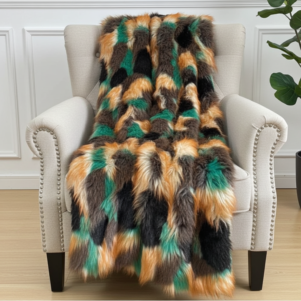 Plutus Multi-Color Fancy Feather Faux Fur Luxury Throw Blanket