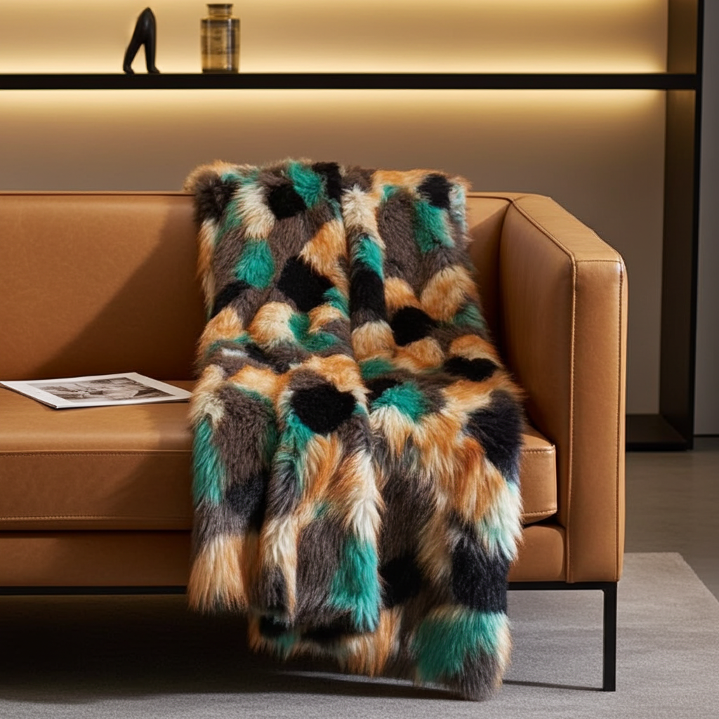 Plutus Multi-Color Fancy Feather Faux Fur Luxury Throw Blanket