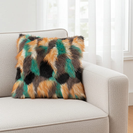 Plutus Multi-Color Fancy Feather Animal Faux Fur Luxury Throw Pillow