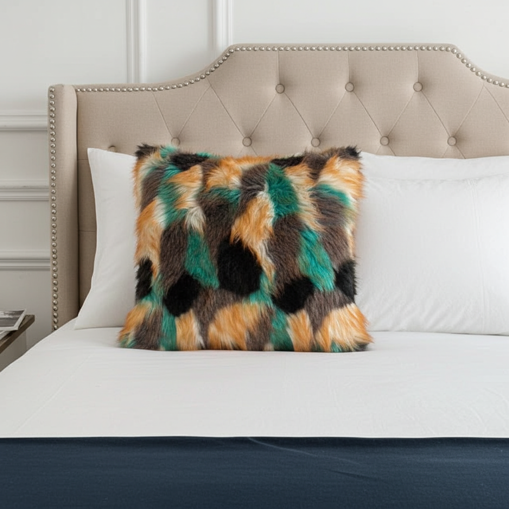 Plutus Multi-Color Fancy Feather Animal Faux Fur Luxury Throw Pillow