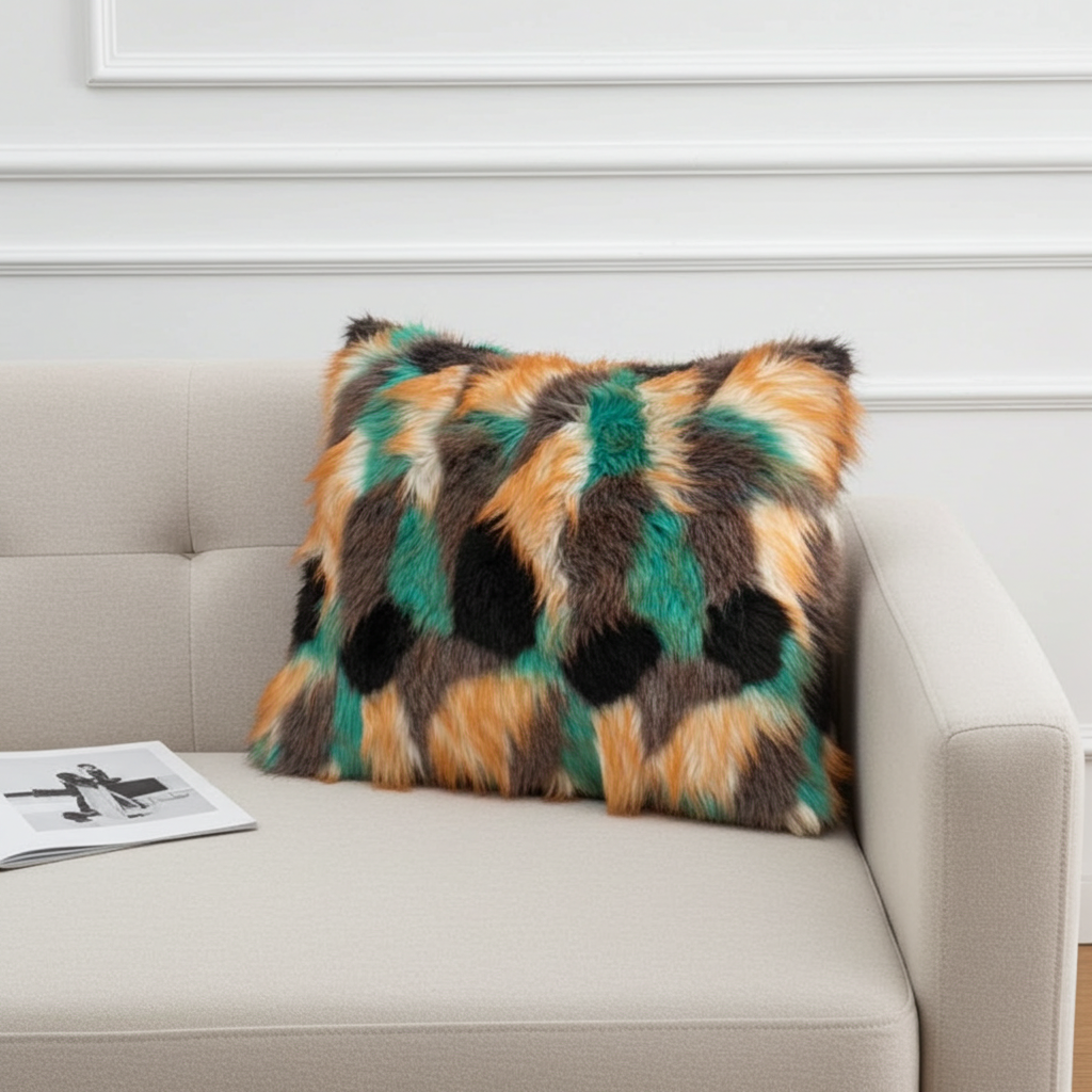 Plutus Multi-Color Fancy Feather Animal Faux Fur Luxury Throw Pillow