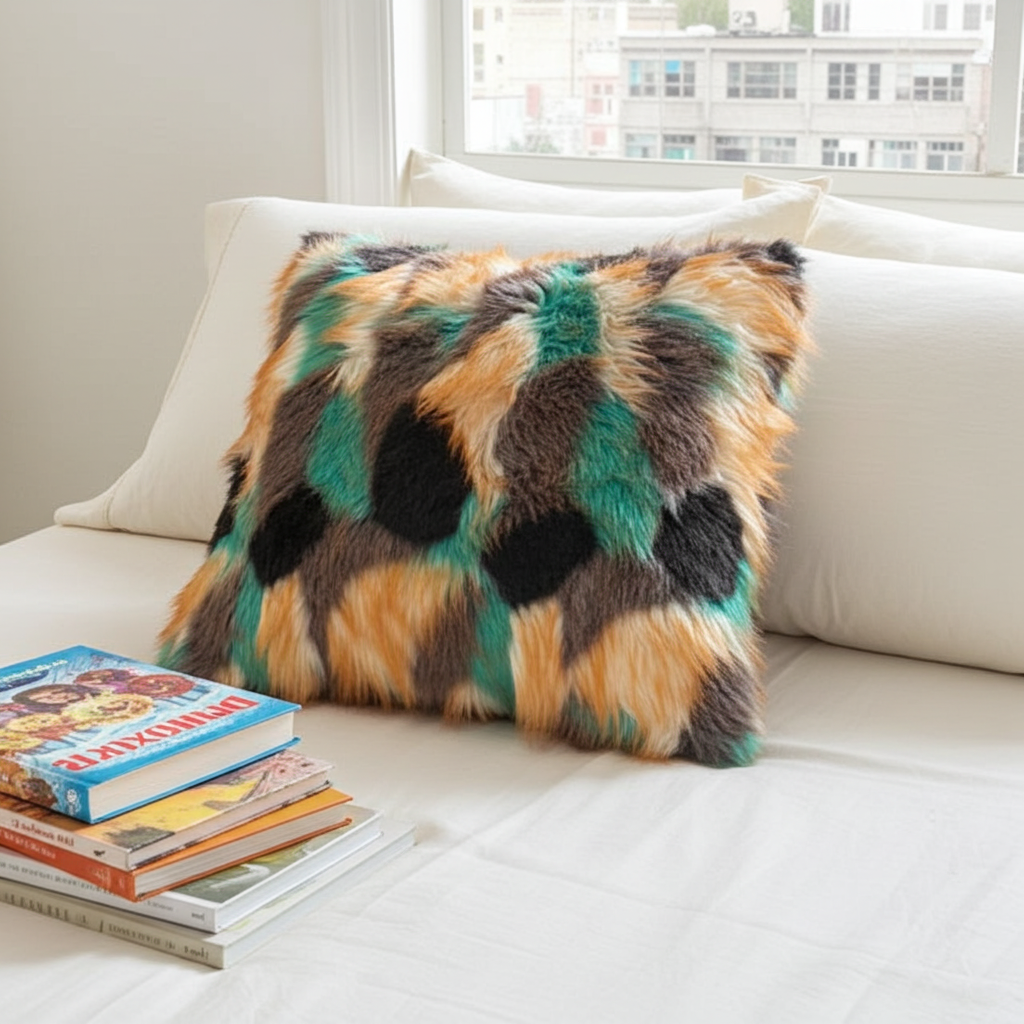 Plutus Multi-Color Fancy Feather Animal Faux Fur Luxury Throw Pillow