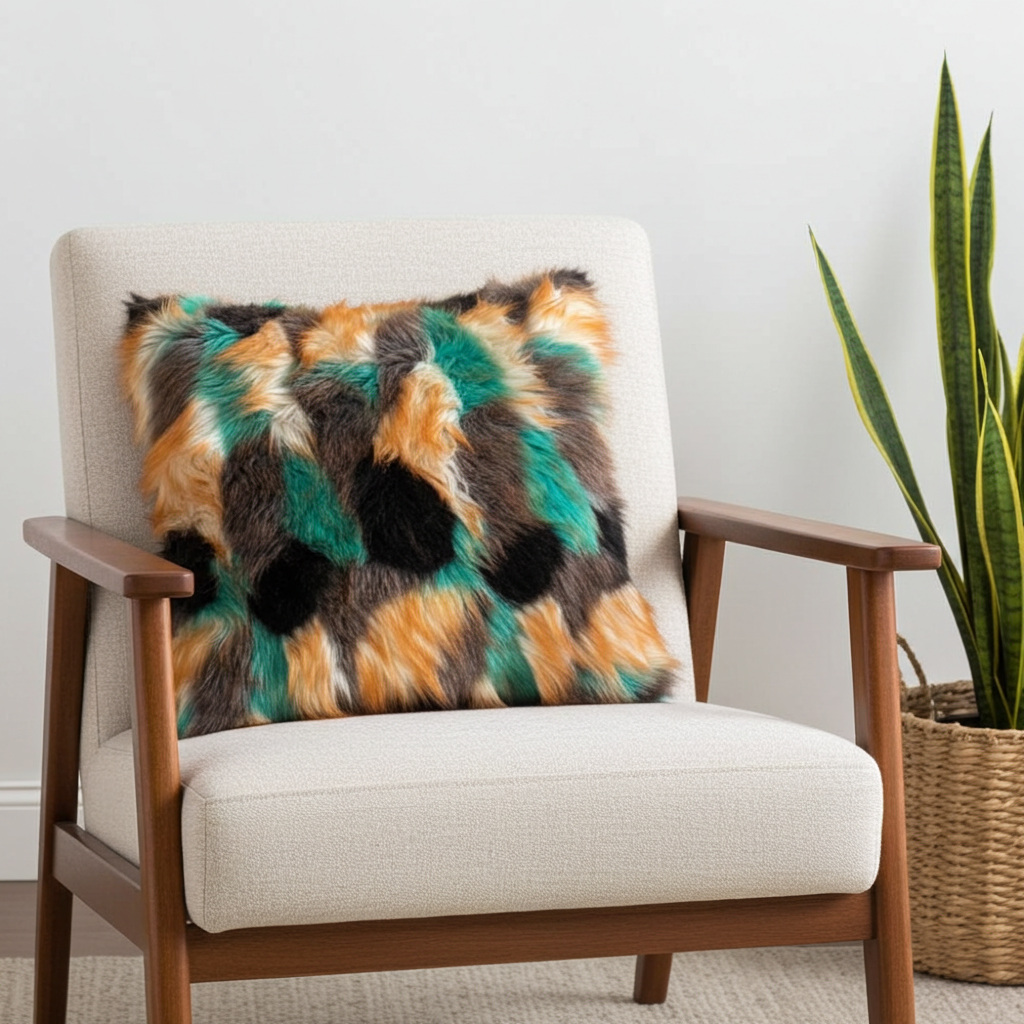 Plutus Multi-Color Fancy Feather Animal Faux Fur Luxury Throw Pillow