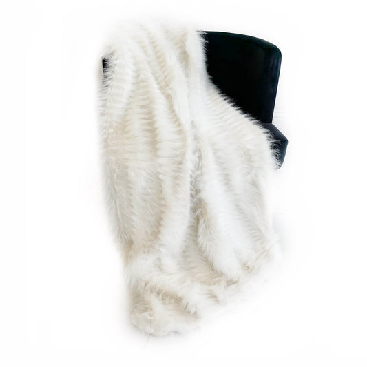 Closeout Plutus Off White Exotic Ostrich Feather Faux Fur Luxury Throw Blanket - Plutus Brands