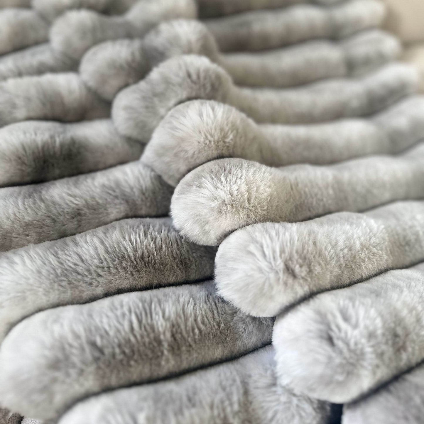 Plutus Gray Silver Luxe Bunny Faux Fur Luxury Throw Blanket - Plutus Brands