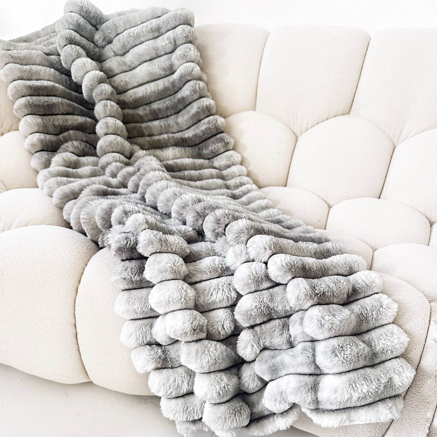 Plutus Gray Silver Luxe Bunny Faux Fur Luxury Throw Blanket - Plutus Brands