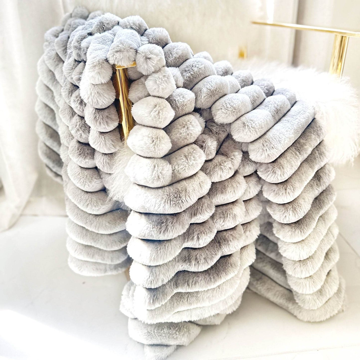 Plutus Gray Silver Luxe Bunny Faux Fur Luxury Throw Blanket - Plutus Brands