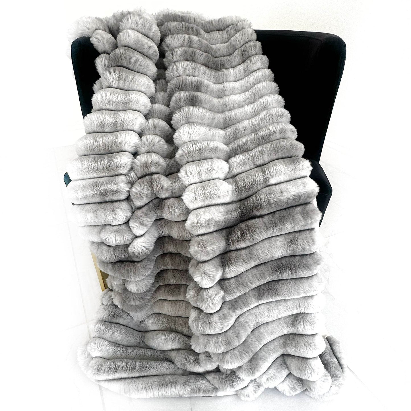 Plutus Gray Silver Luxe Bunny Faux Fur Luxury Throw Blanket - Plutus Brands
