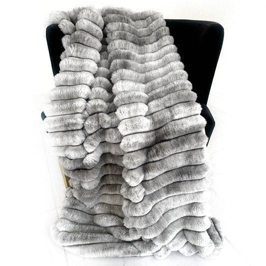 Plutus Gray Silver Luxe Bunny Faux Fur Luxury Throw Blanket - Plutus Brands