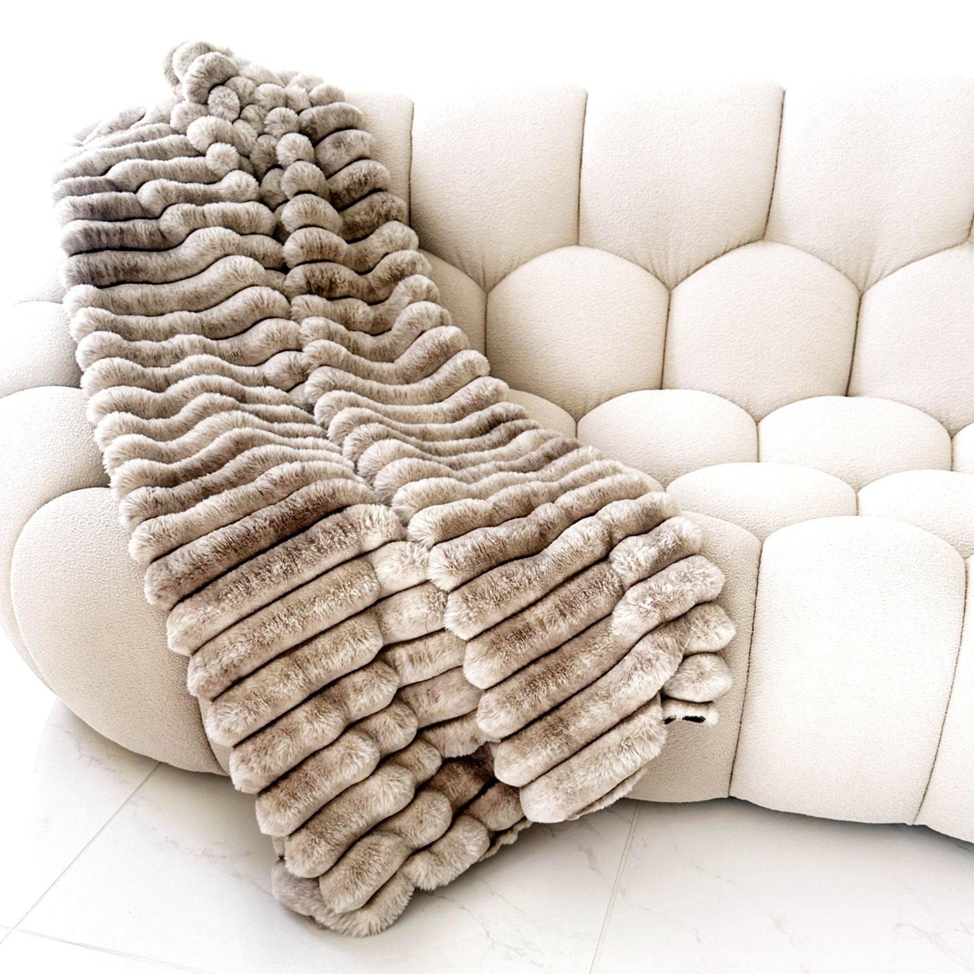 Plutus Taupe Luxe Bunny Faux Fur Luxury Throw Blanket - Plutus Brands