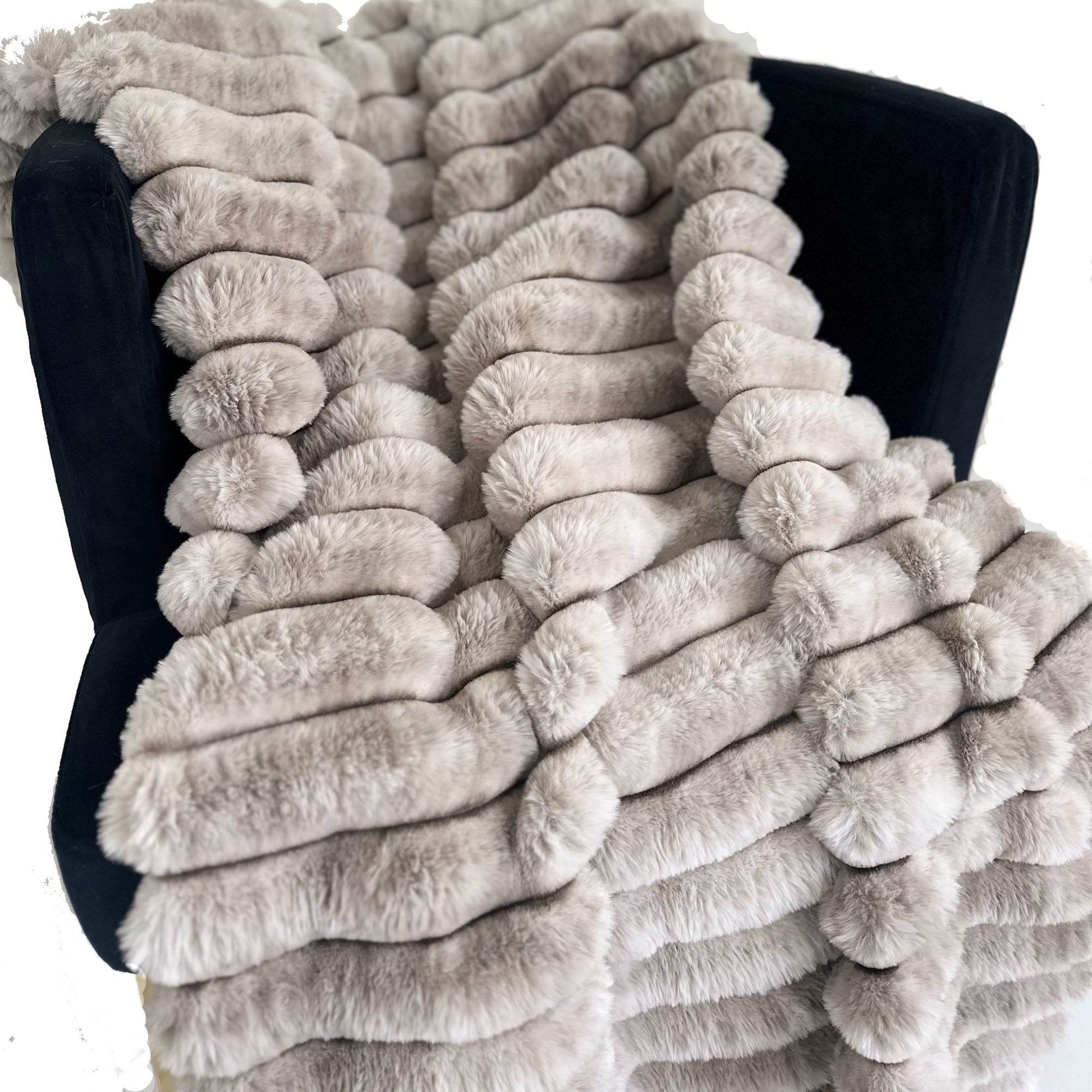 Plutus Taupe Luxe Bunny Faux Fur Luxury Throw Blanket - Plutus Brands