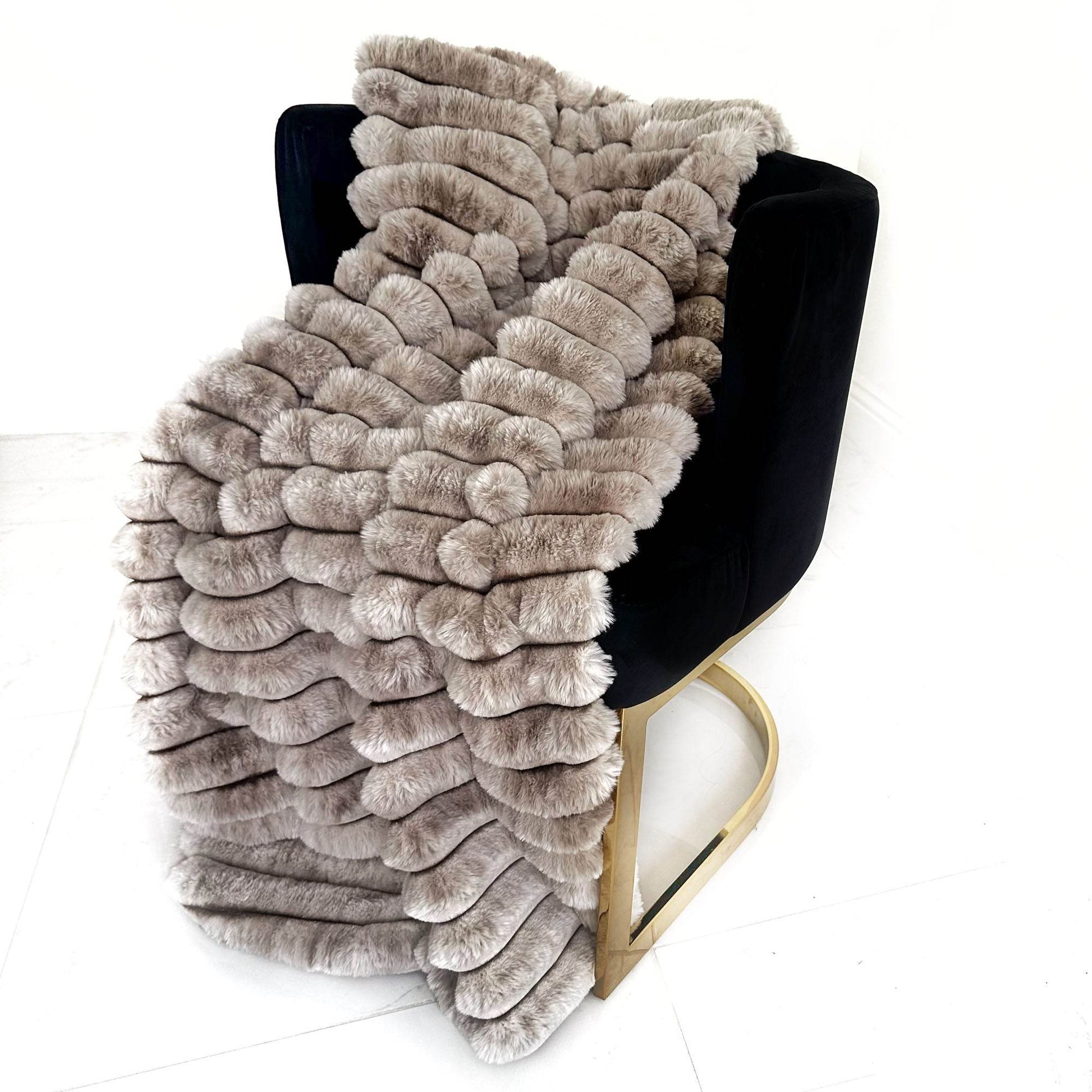 Plutus Taupe Luxe Bunny Faux Fur Luxury Throw Blanket - Plutus Brands