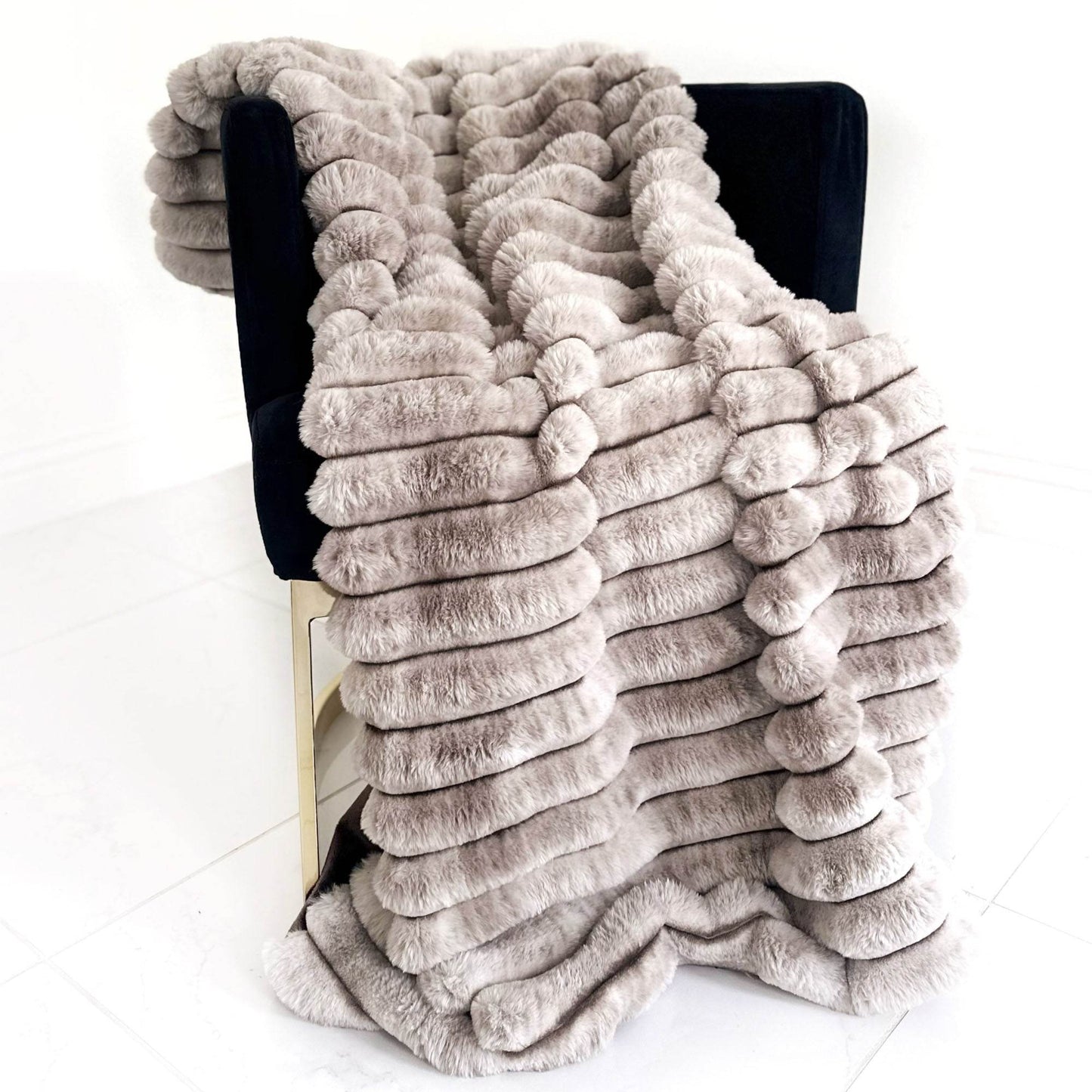 Plutus Taupe Luxe Bunny Faux Fur Luxury Throw Blanket - Plutus Brands