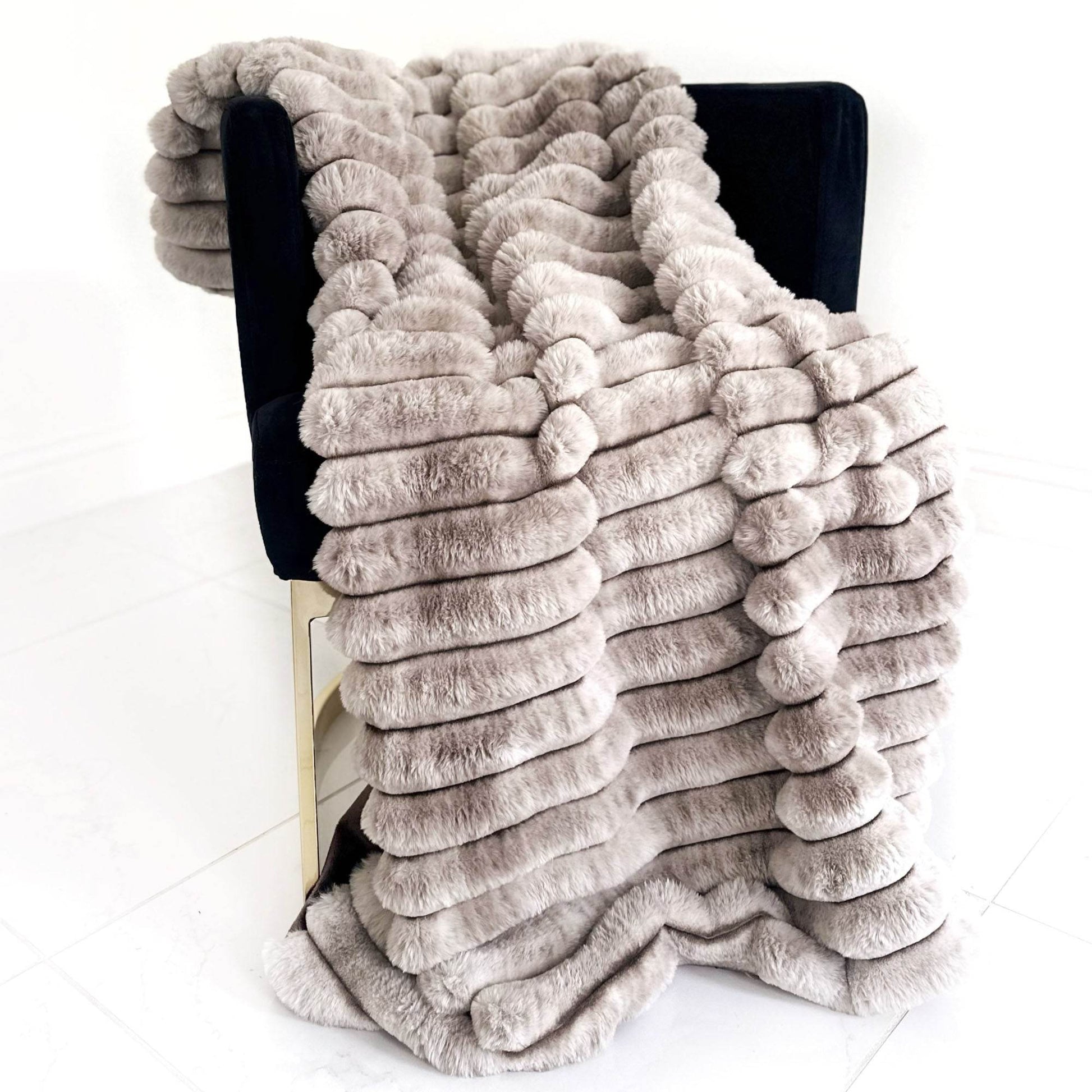 Plutus Taupe Luxe Bunny Faux Fur Luxury Throw Blanket - Plutus Brands