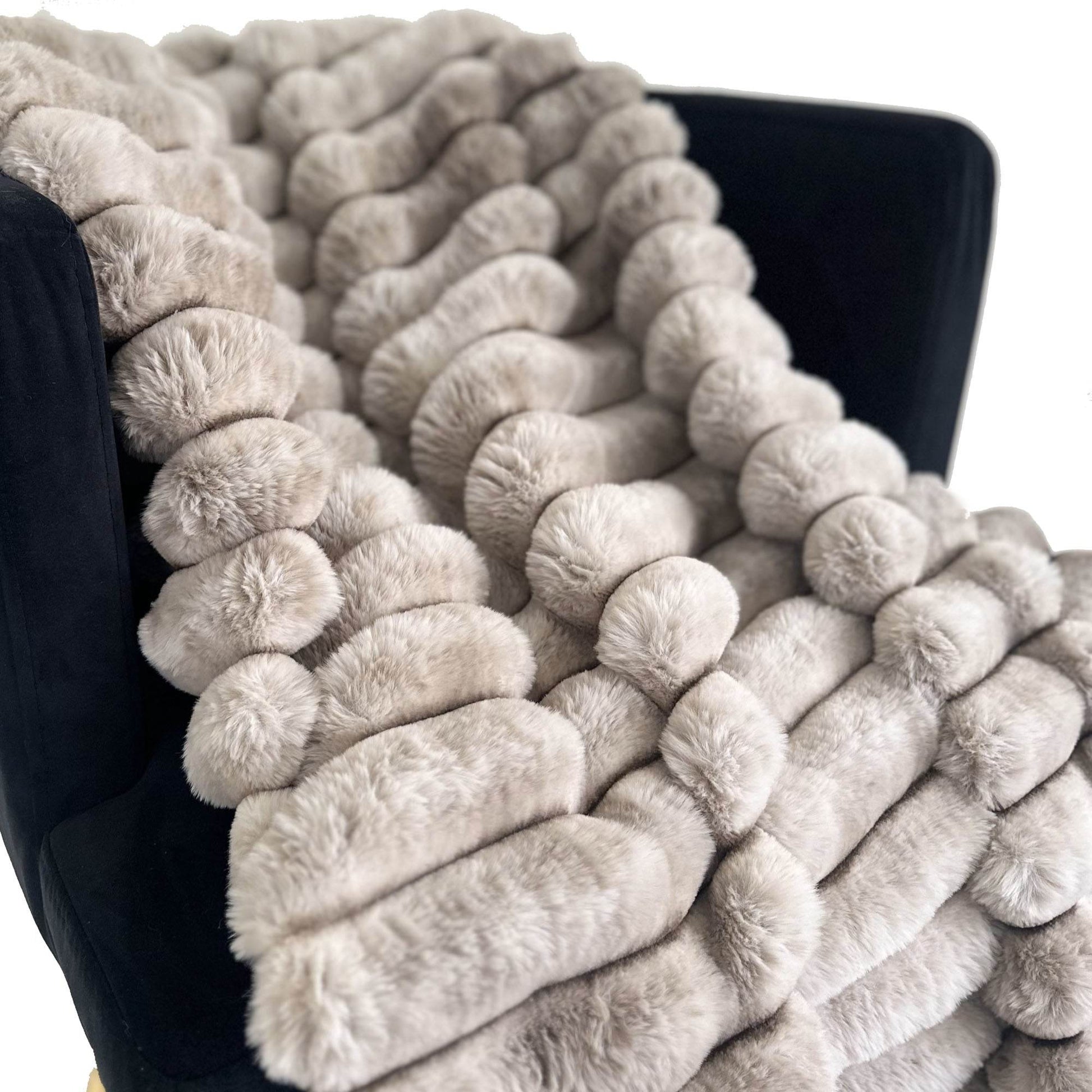 Plutus Taupe Luxe Bunny Faux Fur Luxury Throw Blanket - Plutus Brands