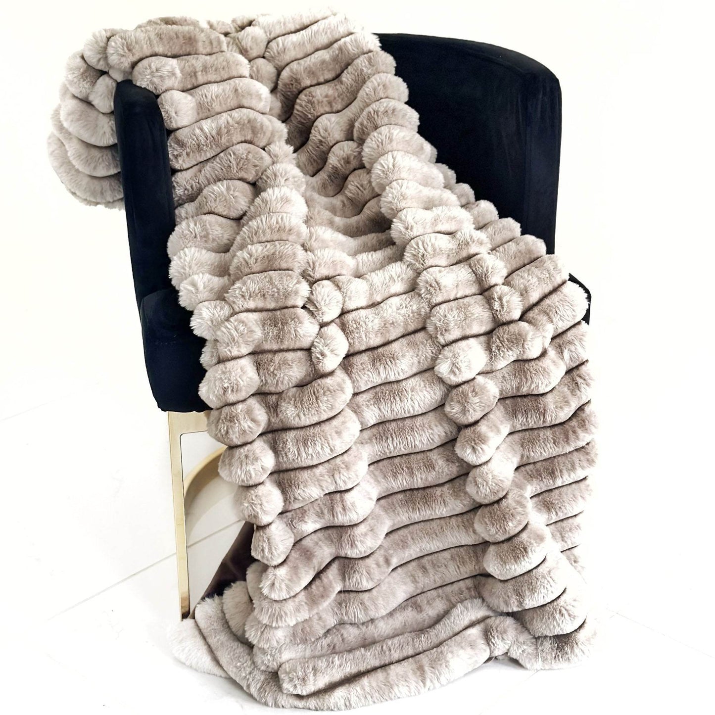 Plutus Taupe Luxe Bunny Faux Fur Luxury Throw Blanket - Plutus Brands