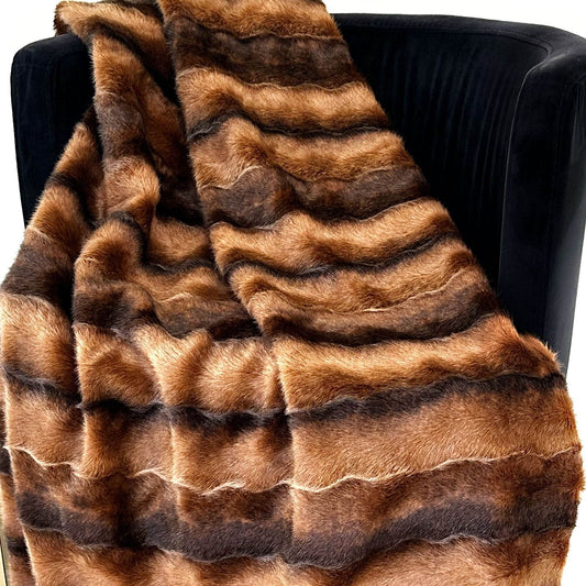 Plutus Brown Striped Chestnut Luxe Faux Fur Throw Blanket - Plutus Brands