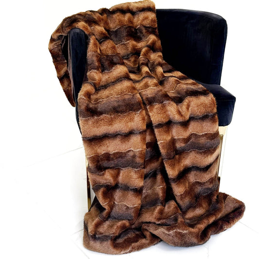 Plutus Brown Striped Chestnut Luxe Faux Fur Throw Blanket - Plutus Brands