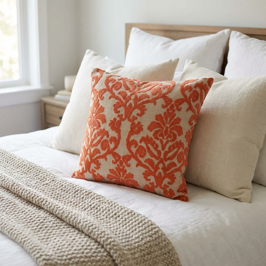 Fire Ridge Orange Floral Luxury Throw Pillow