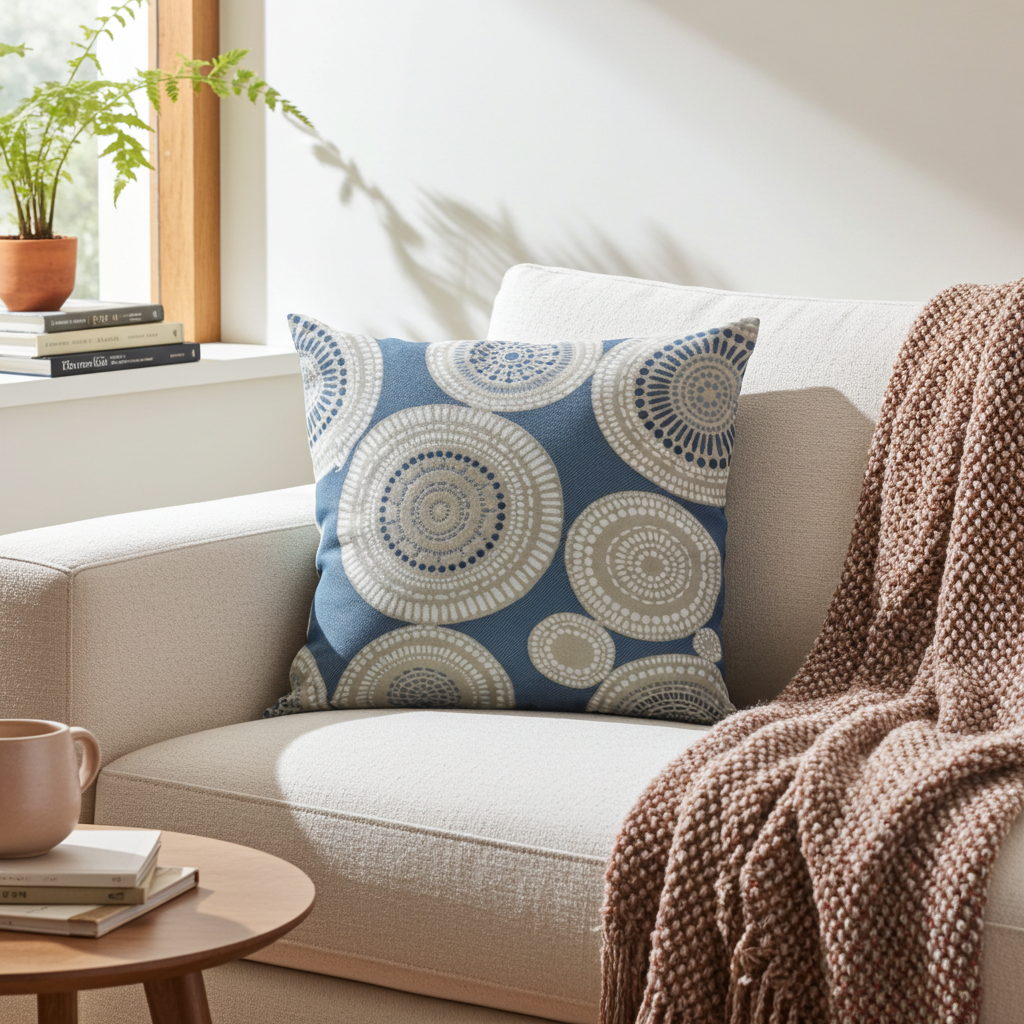 Seashell Haven Blue, cream Motif Luxury Throw Pillow