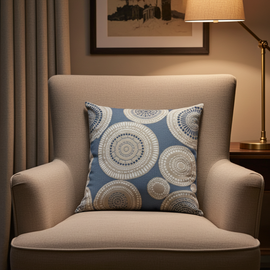 Seashell Haven Blue, cream Motif Luxury Throw Pillow